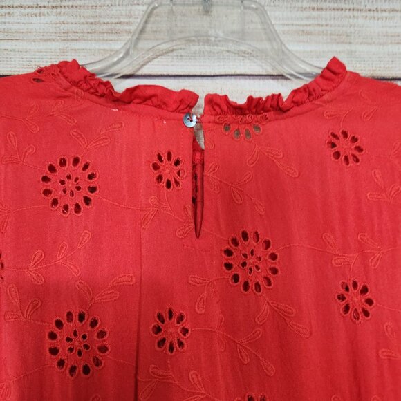 Nicole Miller Womens Artelier Long Sleeve Blouse Embroidered Eyelet Red Large - Picture 9 of 12
